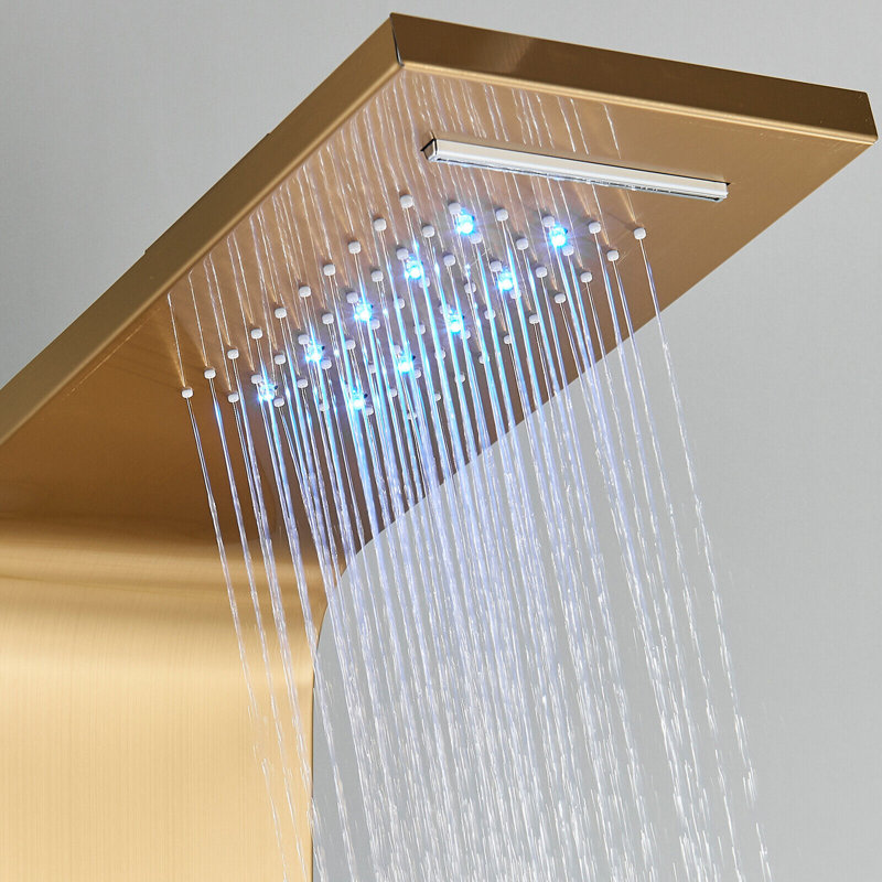 LED Shower Panel Tower Massage System Rain&Waterfall Jets Faucet Stainless Steel