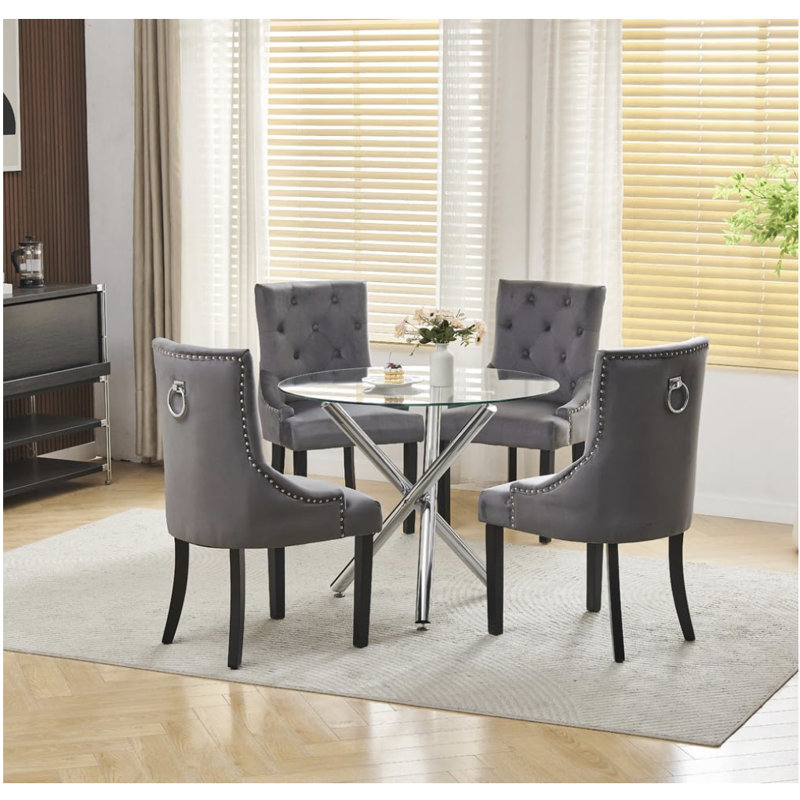 Dining Set, 4 Dark Grey Ring Back Chairs
