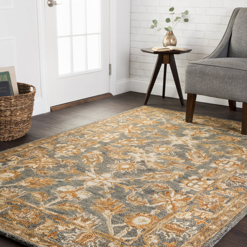 Tapis oriental en laine brun crocheté à la main Asan, Rectangle 3 pi 6 po x 5 pi 6 po