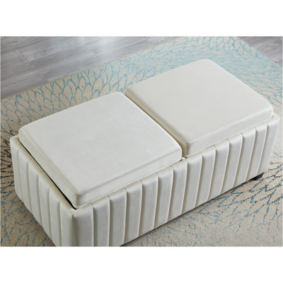 Banc de rangement contemporain de 45 pouces avec repose-pieds cubique, banc de rangement avec plateau à café, table basse pour repose-pieds de salon et repose-pieds pour chambre à coucher, tissu en velours beige de style moderne
