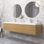 Meuble-lavabo moderne à rayures avec lavabo double-370247188