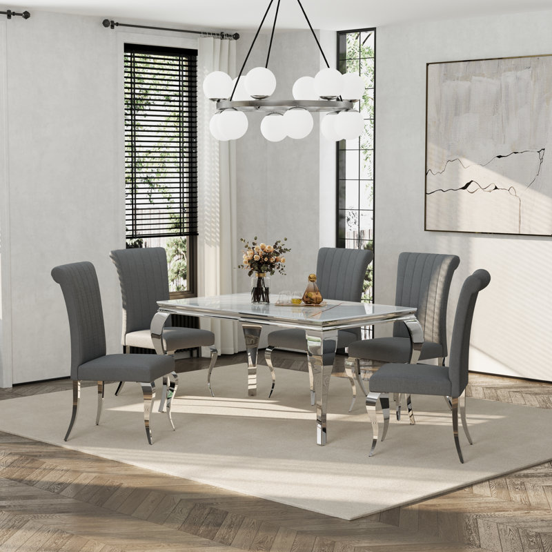 Ensemble de 4 chaises de salle à manger rembourrées Grey Boucle, Argent, Ensemble de 4 chaises Greay