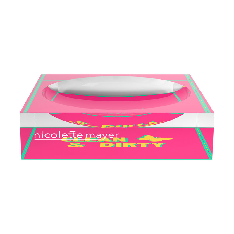 Clean & Dirty Pink Yellow Acrylic Candy Catchall Dish, 8"W x 8"D x 2"H