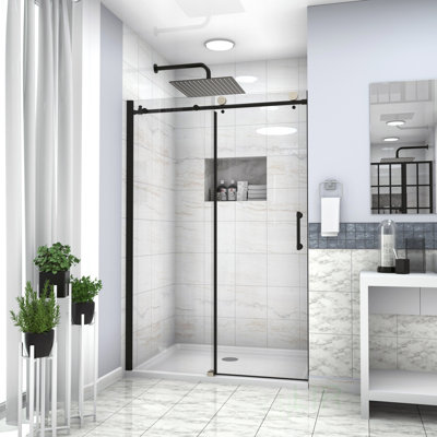 Stylish 48X76 Inch Single Sliding Bypass Shower Enclosure, 5/16 In. (8Mm) Tempered Glass, Easy Installation, Modern Bathroom Upgrade, Shower Door