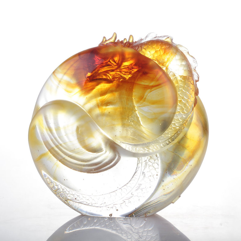 LIULI Crystal Art Dragon Sculpture, Taichi, "Intention"
