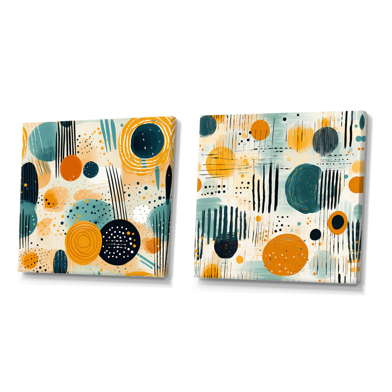 Curenton - Ensemble de 2 impressions sur toile à formes abstraites, Toile tendue, H 16 po x l 33 po x P 1 po