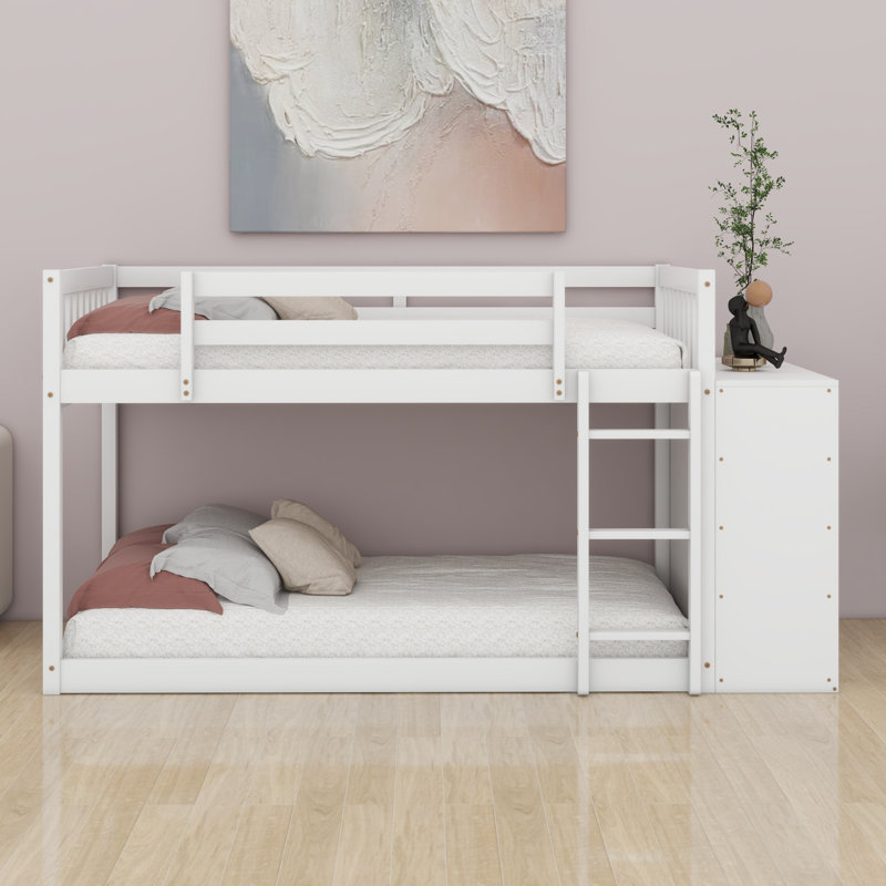 Lit superposé avec tiroirs et tablettes, Simple sur simple, blanc
