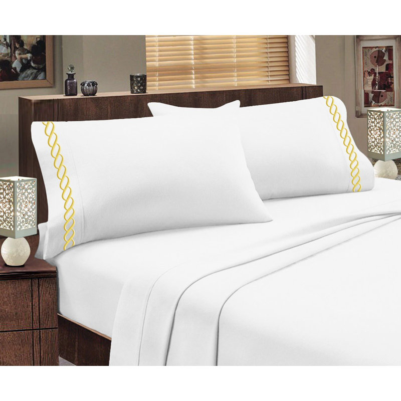 Ensemble de draps Greek, Blanc / Doré, Ensemble de draps pour lit double + drap-housse + 