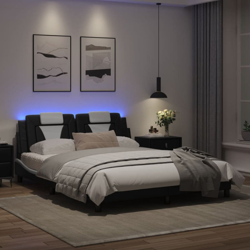 Base de lit vidaXL Viana avec DEL sans matelas noir et blanc 152x203 cm