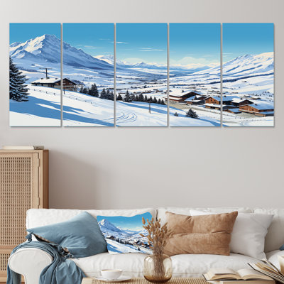 Alpine Mountains Solitude Winter Glow II - Mountains Winter 5 Piece Wall Art