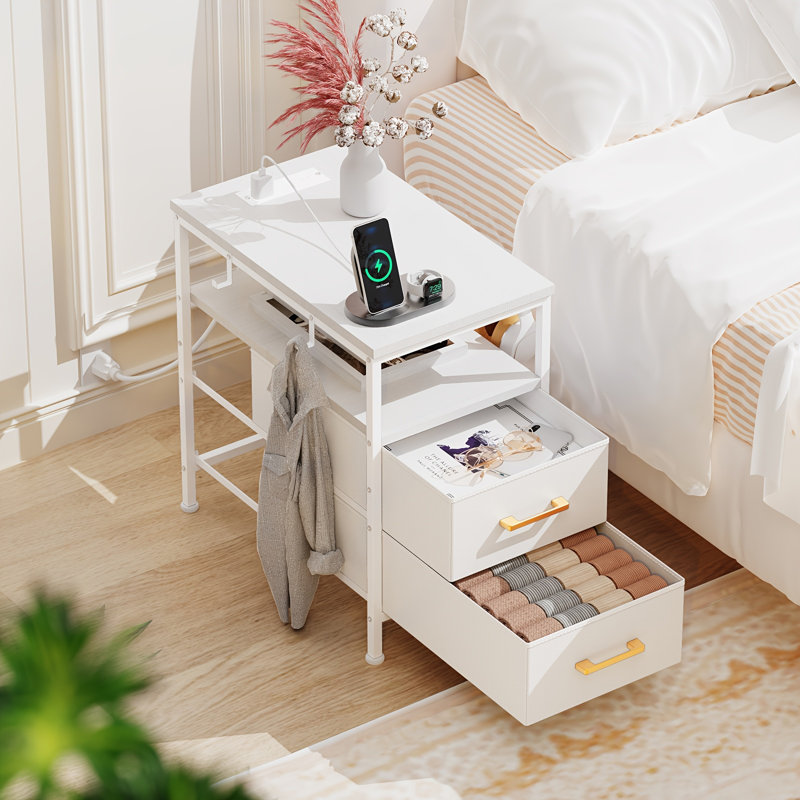 Table de bout avec 2 tiroirs et tablette ouverte (ensemble de 2)