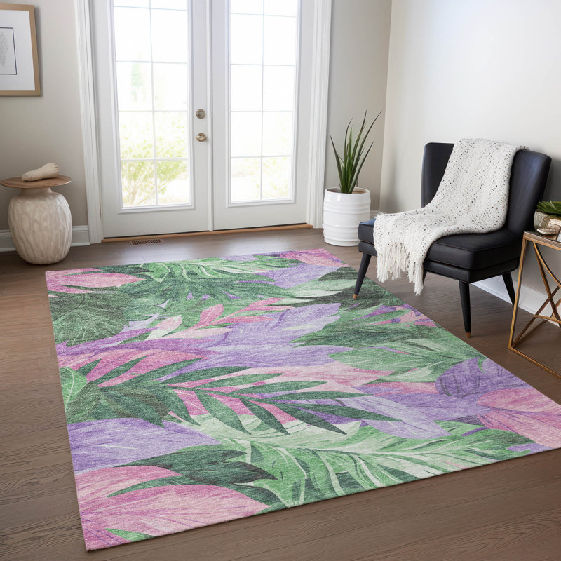 Sage and Lavender Tropical Floral Synthetic 5' x 7' Rug