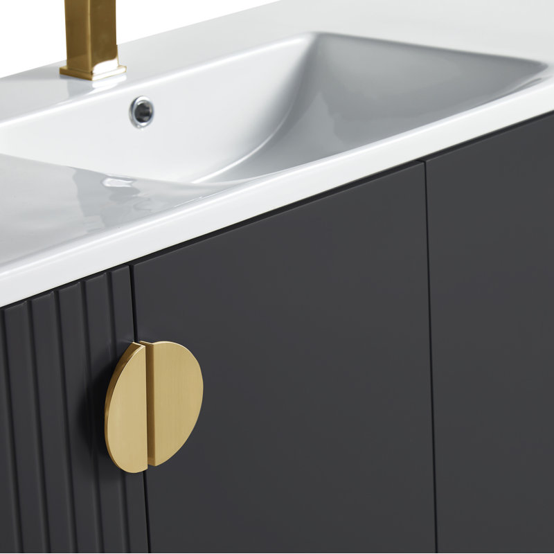 Ensemble de meuble-lavabo simple 48 po Saimah, Laiton satiné, Noir