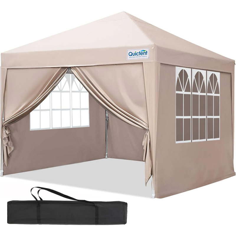Quictent 2x2m (6x6ft) Pop Up Canopy Gazebo with Removable Sidewalls, Adjustable Height Event Shelter, Portable Tent for Garden Party, Camping, Beige