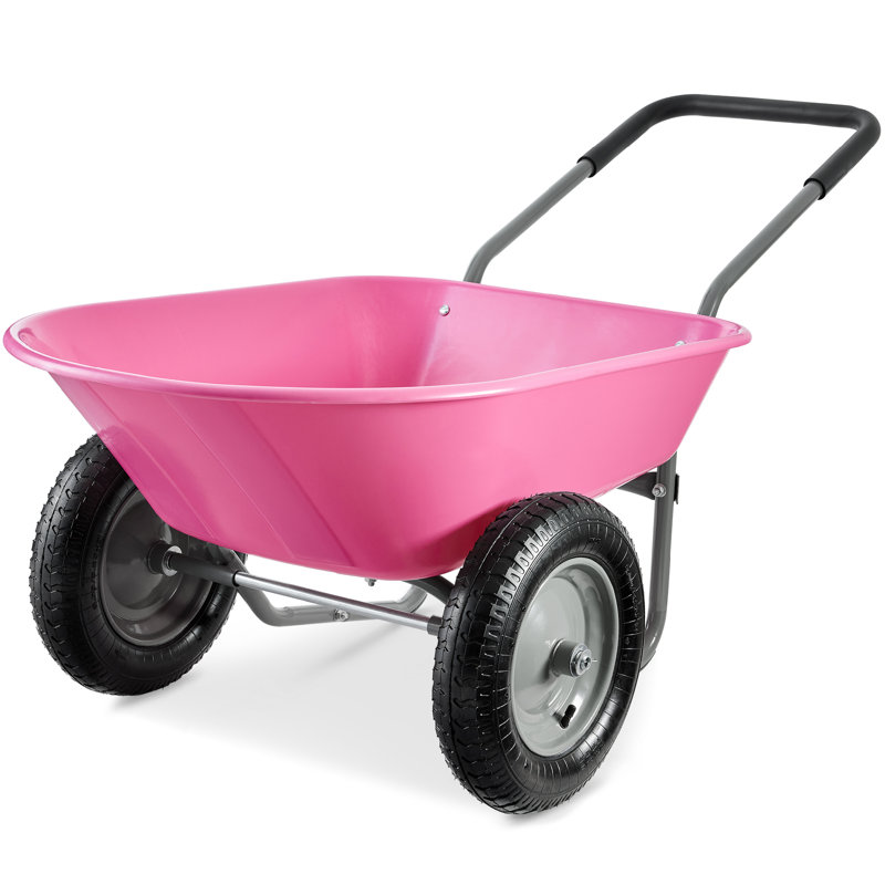 Best Choice Products Dual-Wheel Home Wheelbarrow Yard Garden Cart For Lawn, Construction, Pink