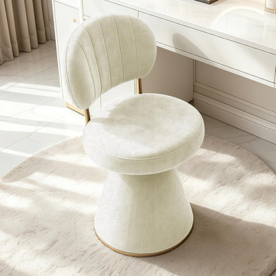 Tabouret de coiffeuse pivotant à 360° sans roulettes XUEGW, chaise d'appoint confortable et rembourrée avec soutien dorsal, meuble polyvalent pour garde-robe, chambre et salon (beige)