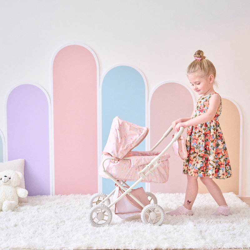 Olivia's Little World 2-in-1 Confetti Doll Classic Stroller With Removable Bassinet & Retractable Canopy, Beige
