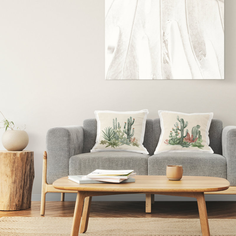 Ensemble de 2 coussins décoratifs Mojave Desert Cacti, Beige / floral 1, 2, Carré 18 po