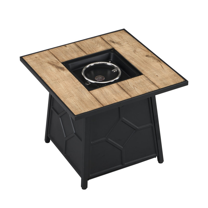28-inch Square Propane Fire Pit Table 40,000 BTU Outdoor Gas Firepit with Auto-Ignition Cover, Yellow Brown