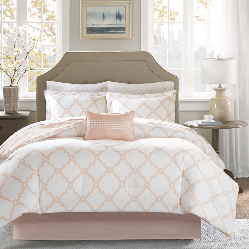 Ensemble d'édredon réversible en microfibre avec draps en coton Merritt, Édredon lit double et 8 pièces incluses, Pêche