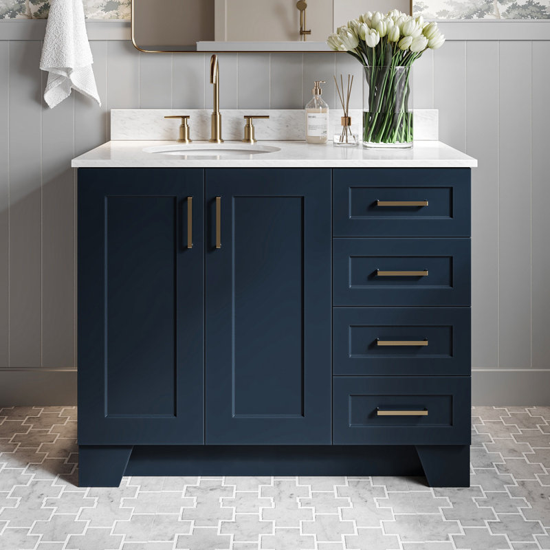 ARIEL TAYLOR 43 IN LEFT OFFSET SINGLE RECTANGLE SINK VANITY, Midnight Blue, Oval, Left 