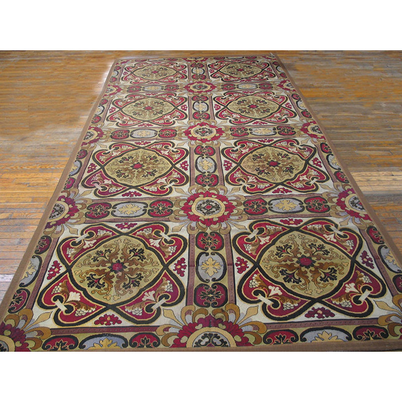 Ivory Cream Color European Floral Design Antique English Needlepoint Carpet