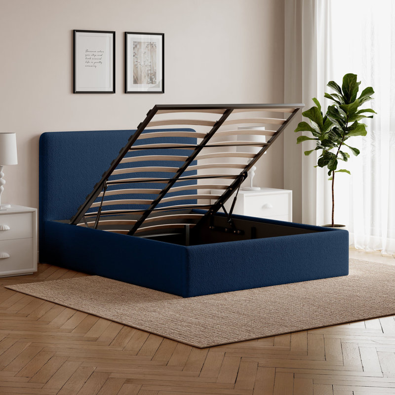 Revaz Upholstered Ottoman Storage Bed, Double (4'6), Dark Blue