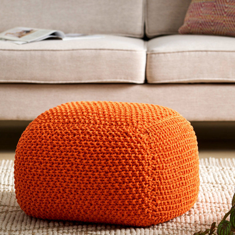 Pouf tricoté en coton de 20,48 pouces de large - Orange, siège confortable 20 X 16,5 pour ajouter du charme à la décoration intérieure