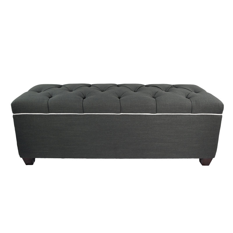 Heaney Polyester Blend Upholstered Storage Bench, Charcoal/Magnolia