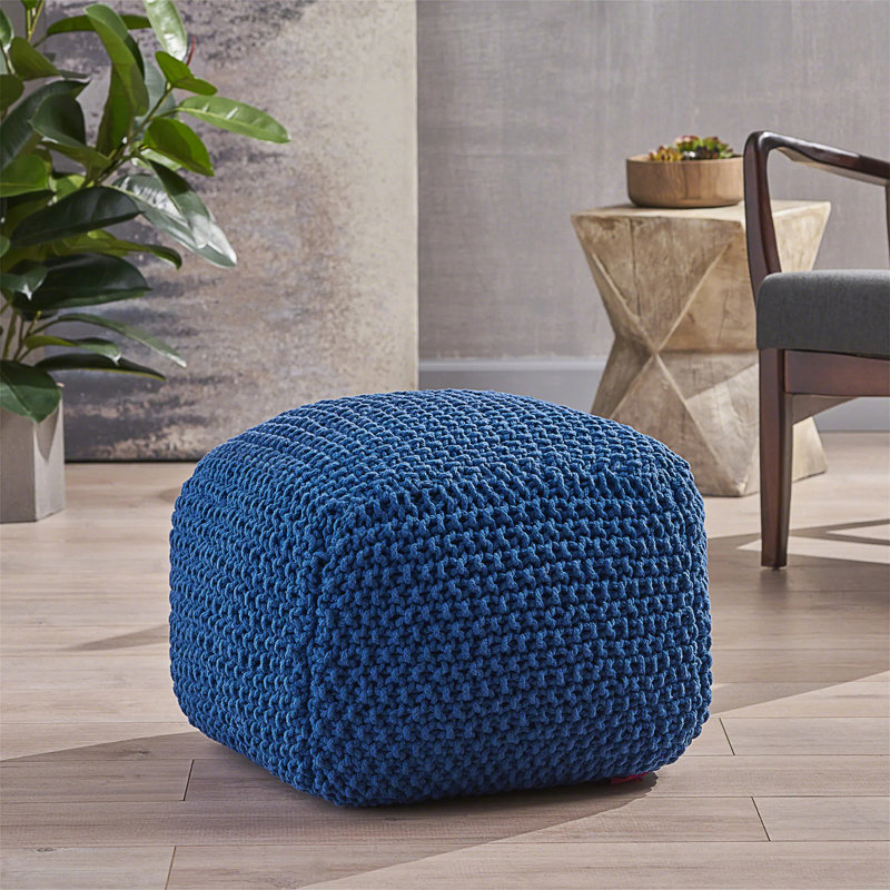Pouf en coton tricoté Pim 20,5 x 20,5 x 16,5, Coton bleu marine