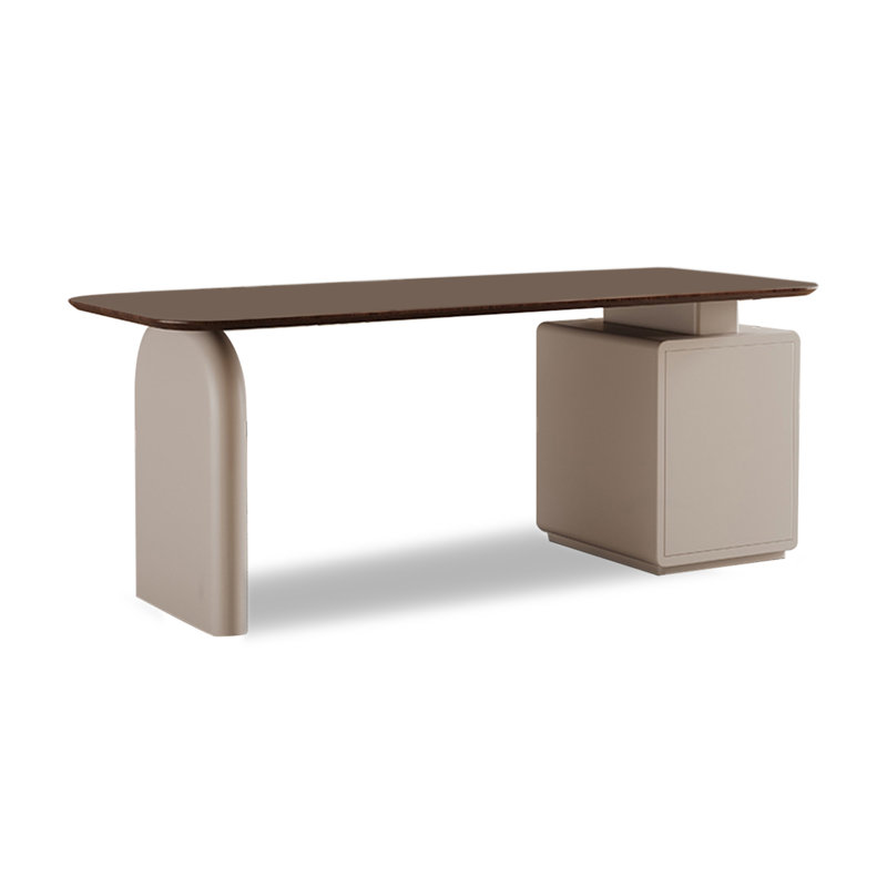 Brown+White Rectangular Solid Wood desks, 29.53" H x 55.12" W x 27.56" D