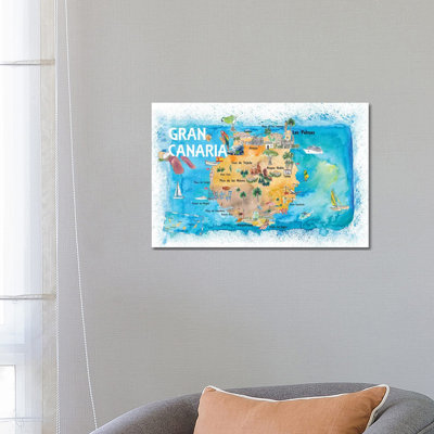Gran Canary Canarias Spain Illustrated Map With Landmarks And Highlights by Markus & Martina Bleichner - Wrapped Canvas Painting