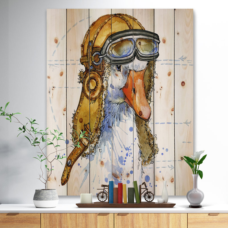 Chapeau d'aviateur «Funny Goose» - Panneaux d'art mural traditionnels en bois - Bois de pin naturel