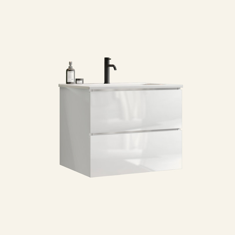 Meuble-lavabo mural 24 po avec lavabo en céramique avec un trou de robinet, grand meuble-lavabo flottant de rangement pour salle de bain moderne, pré-assemblé