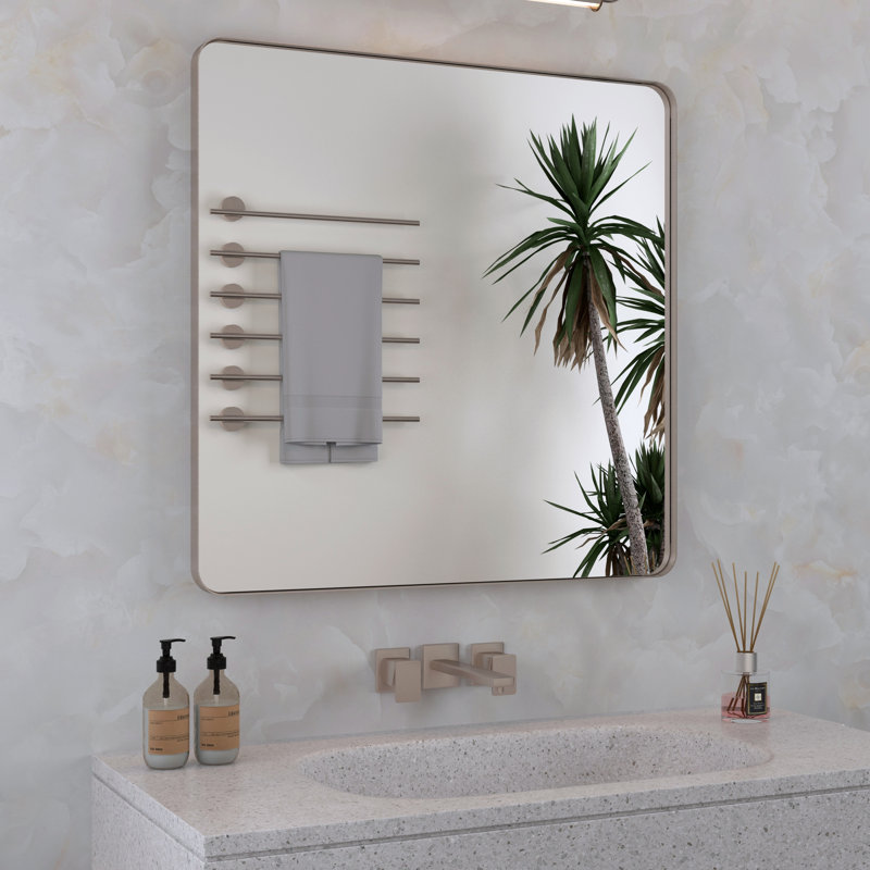 Miroir de salle de bain mural et d'angle Lesamuel, 30 po x 30 po, Nickel brossé