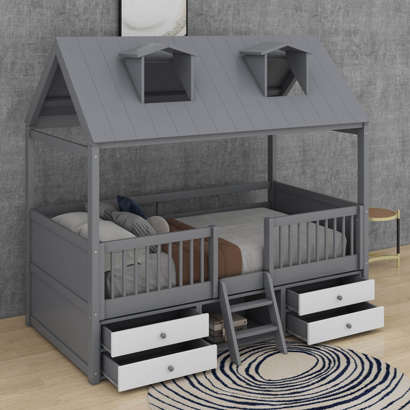 Lit simple en bois, Gris