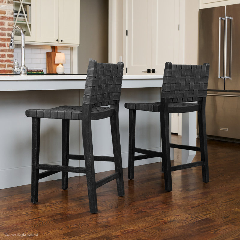 Maven Lane Noah Stool with Faux Leather Upholstery, Aged Black, Bar Stool (43.70" H Seat Height)