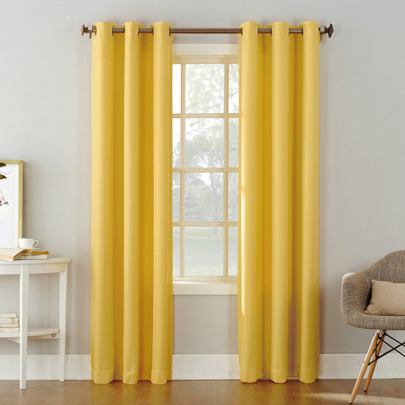 Panneau de rideau simple semi-diaphane avec œillets - Basics by Wayfair ™, l 48 po x L 63 po, Jaune