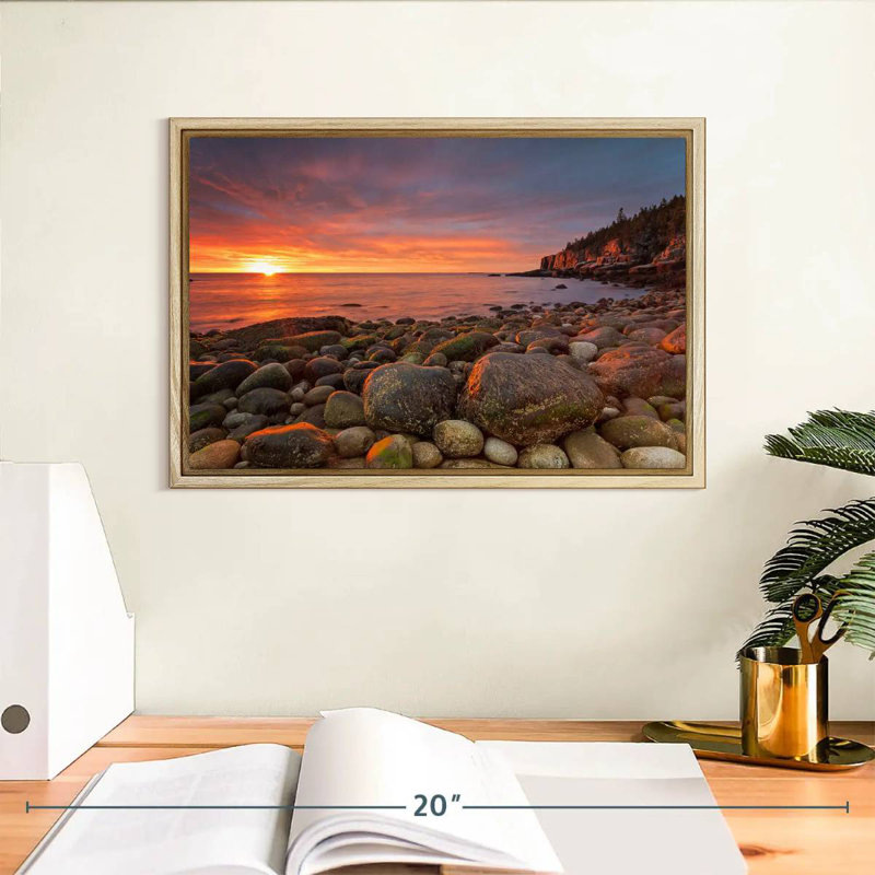 Lever de soleil au parc national d'Acadia, Cadre flottant en bois naturel, 13 po x 9 po