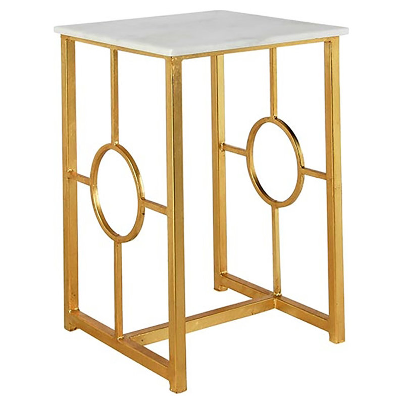 Hampton Stone Sled End Table, Gold Leaf, Carrera Marble