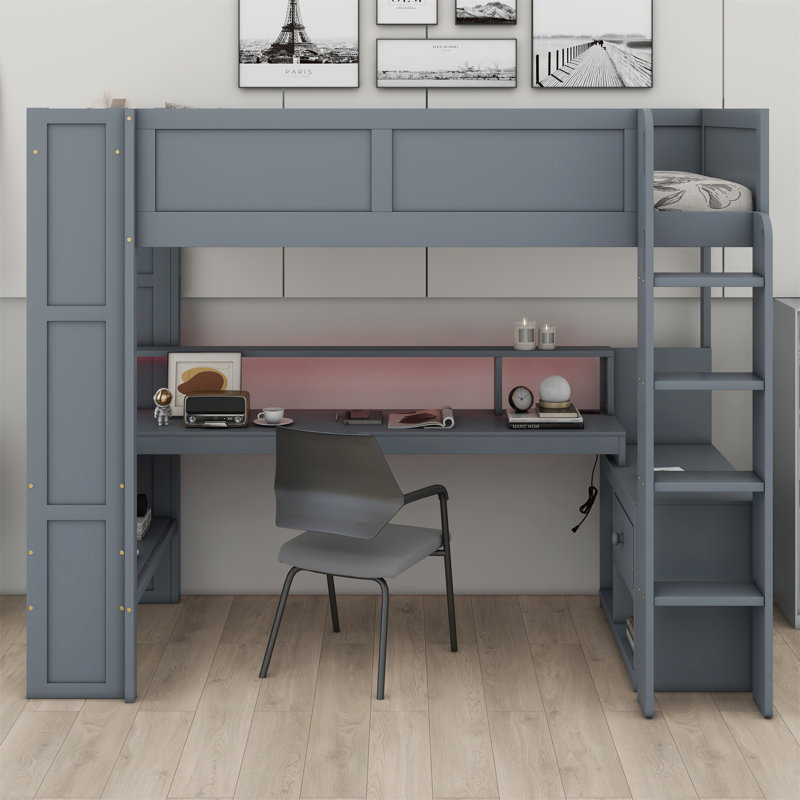 Jaylein Kids Loft Bed with Drawers, Twin