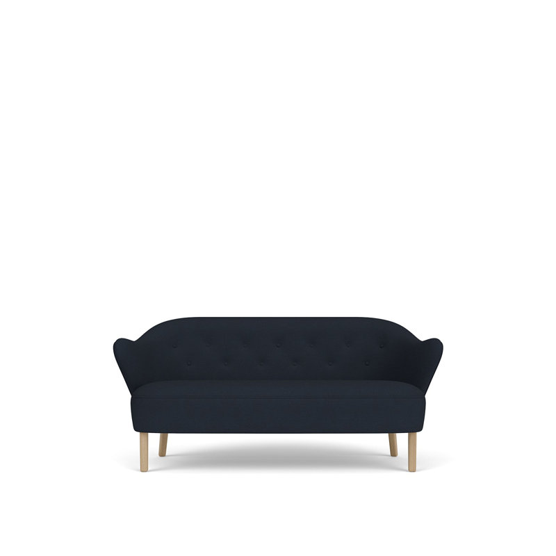 Ingeborg 62.99" Round Arm Loveseat, Blue Genuine Leather, Natural Oak