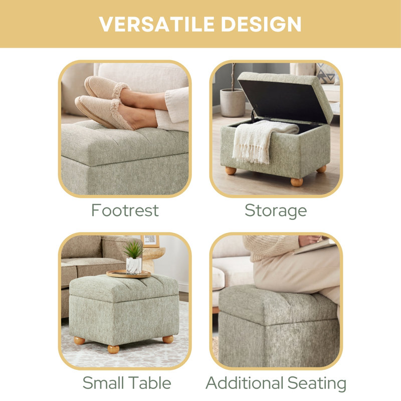 Spade Storage Ottoman, Granite Chenille