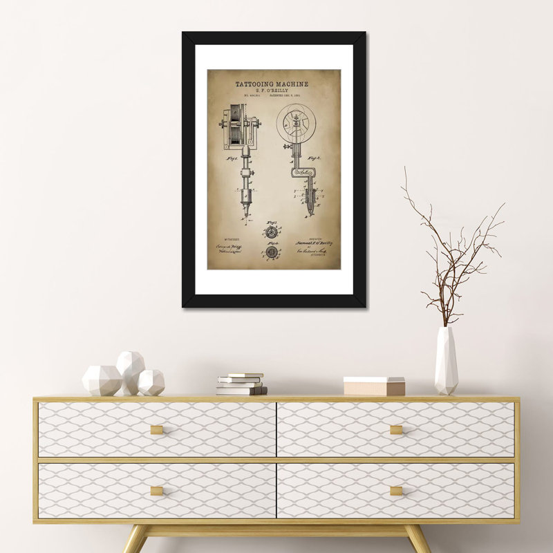 « tatouage brevet », impression sur toile, H 24 po x l 16 po x P 1 po, Papier beaux-arts encadré noir, Blanc