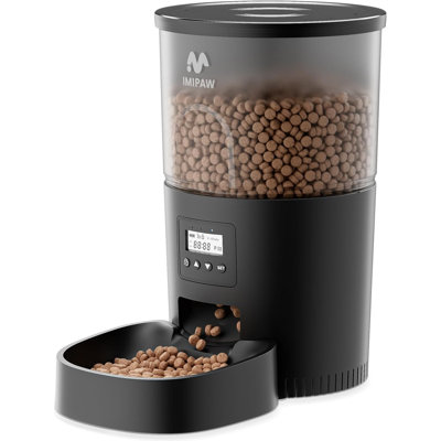 Distributeur automatique de croquettes IMIPAW pour chats, avec sachet déshydratant, double alimentation, portions programmables, 6 repas, 20 portions par jour, compatible avec les chats et les petits chiens, blanc.