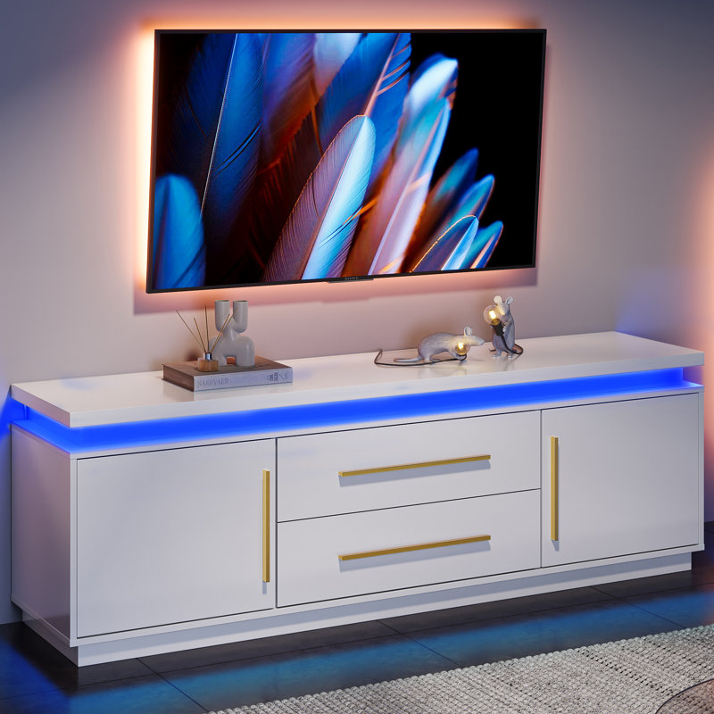 Fedra 67" TV Stand for TV up to 75", Modern Entertainment Center with LED Lights Change to Melody of Music, Media Console Table