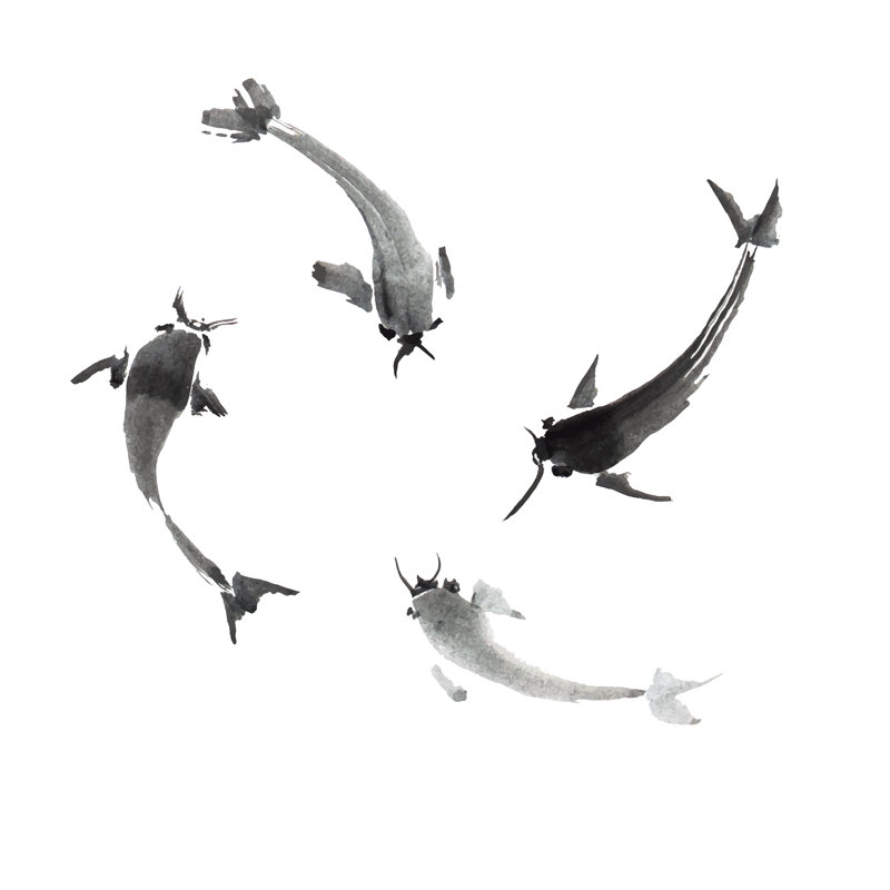 Japanese Carps by Olga_Aleksieieva - Wrapped Canvas Painting, 122cm H x 122cm W x 3.8cm D