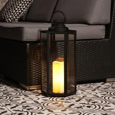 Hexagonal Battery-Operated Metal Lantern With Led Lights