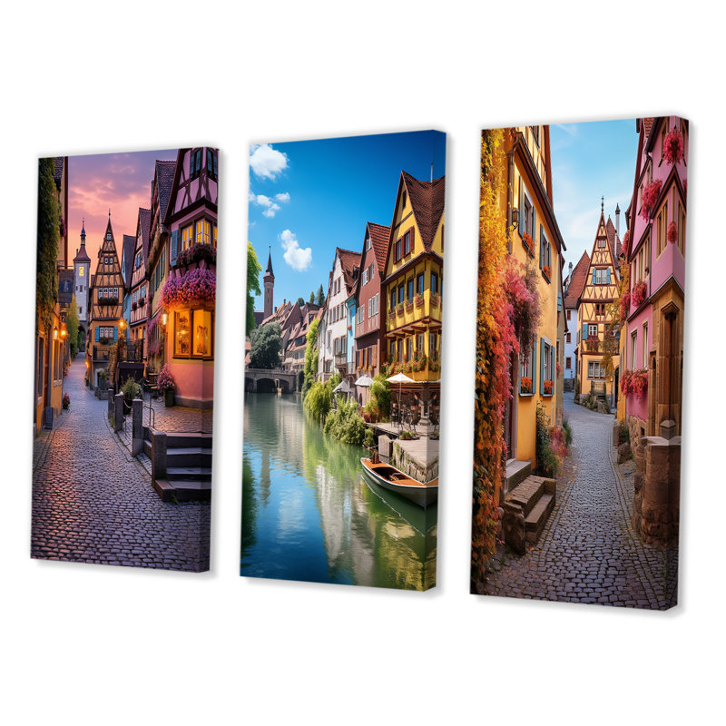 "Allemagne Rothenburg Street", 3 pièces sur toile, Toile tendue, H 32 po x l 48 po