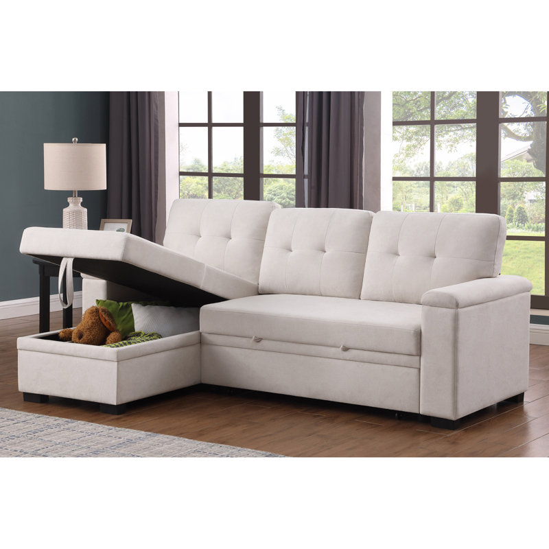 Canapé modulaire réversible en tissu tissé beige l 84,5 po Modern Canapé Lucca II, Beige